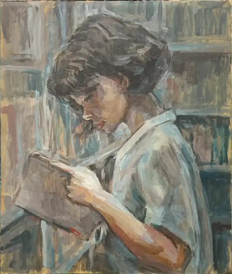 アクリル絵の具で描く、読書する女性の絵