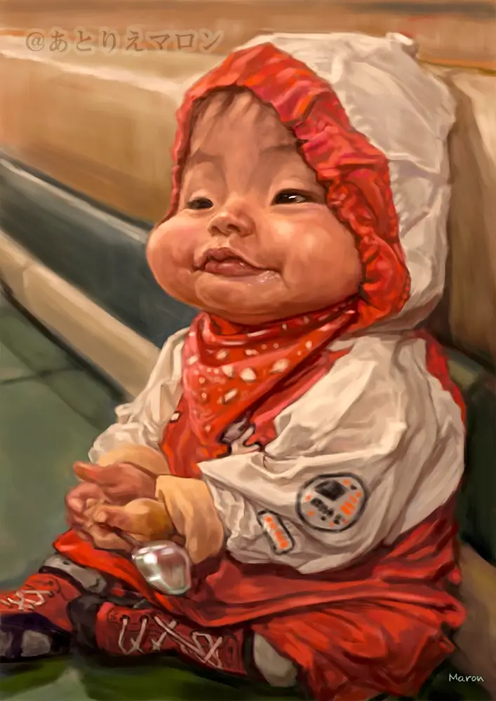 かわいい赤ちゃんの肖像画｜写実タッチ