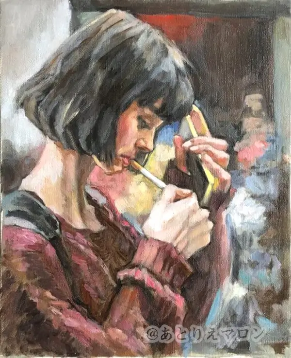 喫煙する女性の肖像画
