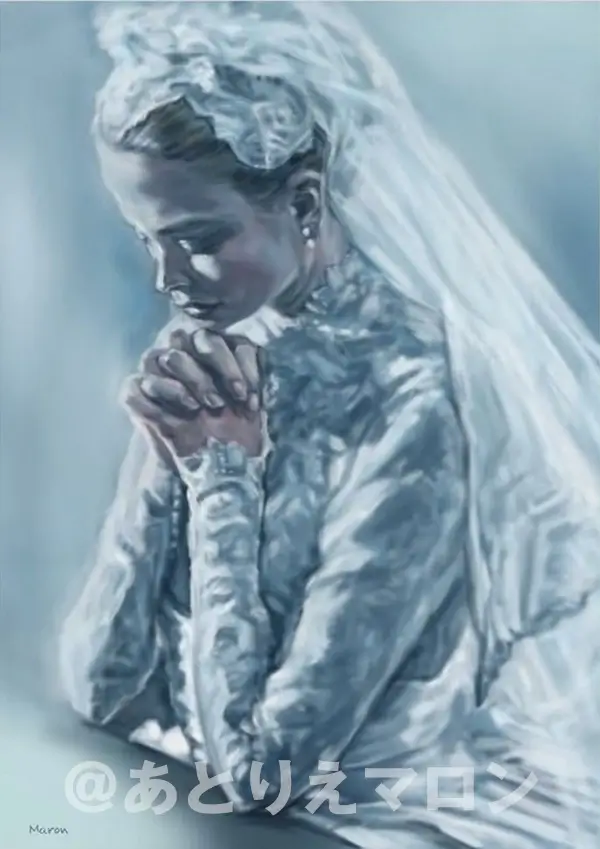 写実タッチで描く祈る女性の肖像画