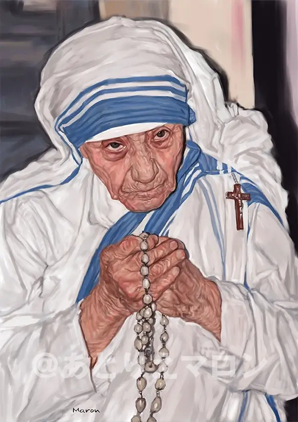 写実タッチで描くマザーテレサの肖像画です。